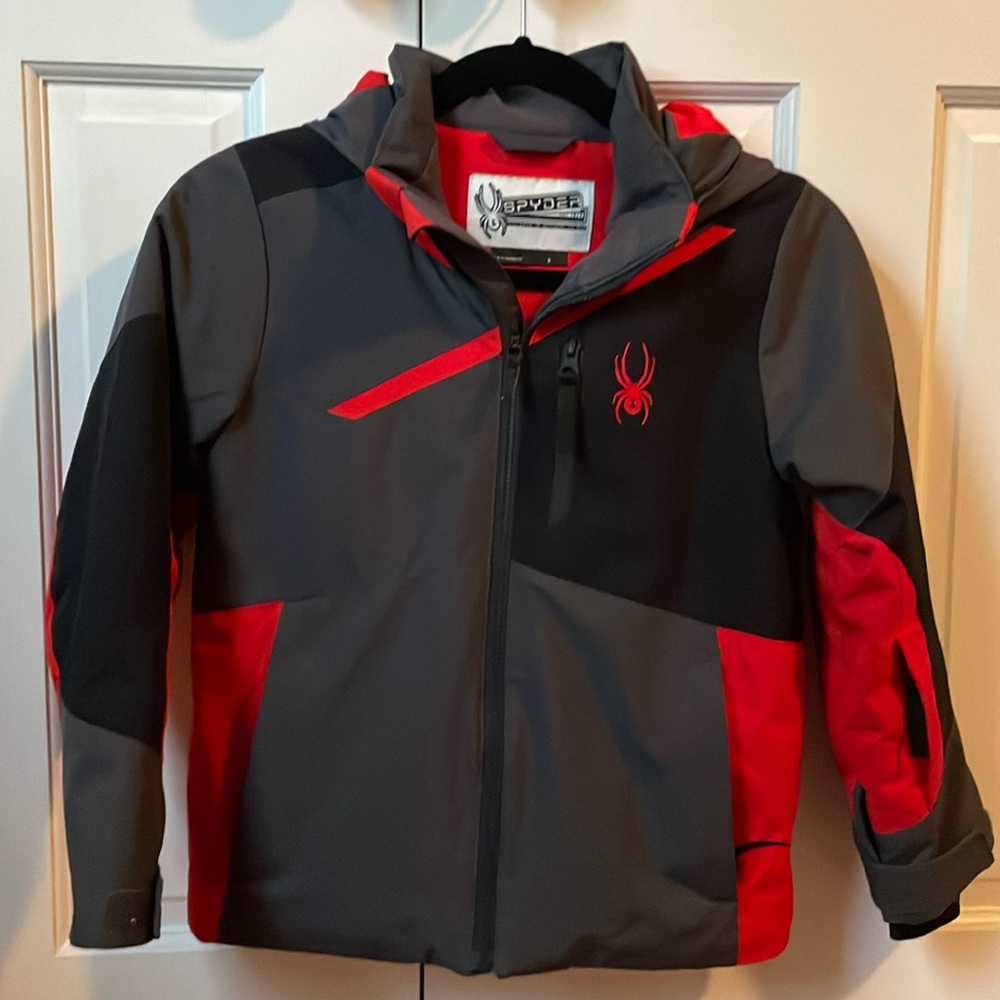 Boys size 8 - Spyder red, gray, black ski jacket EUC ⛷️🎿🚠